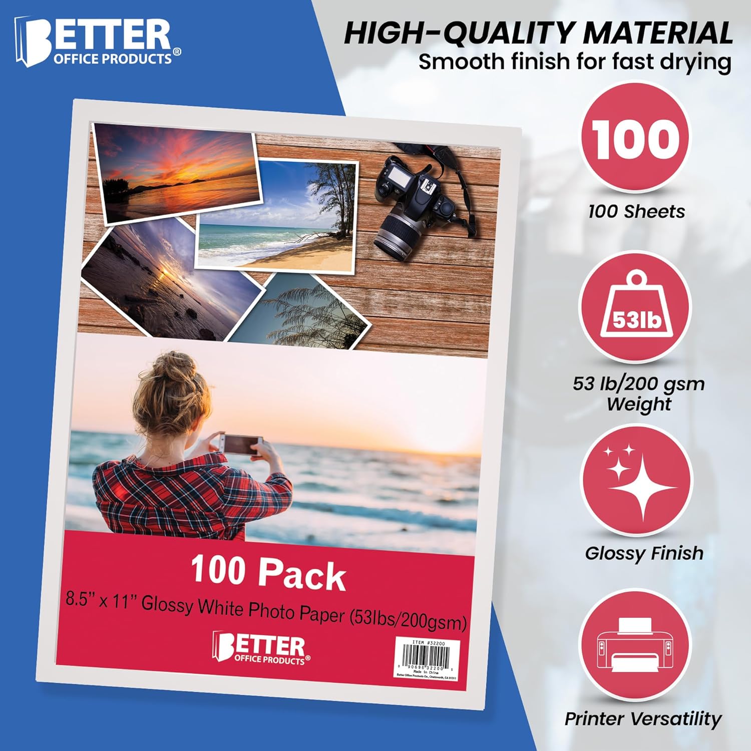 Better Office Products Glossy Photo Paper, 8.5 x 11 Inch, 100 Sheets, 200 gsm/53LBS, Letter Size, 100-Count Pack - Image 3