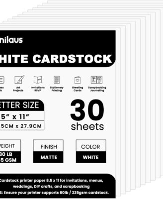 White Cardstock 8.5 x 11"Inch, 80lb Cardstock Paper, 30 Sheets Card Stock Paper 8.5 x 11 White, Heavy Thick Cardstocks Printer Papers for Invitations, Menus, Weddings, DIY Cards, Scrapbooking.